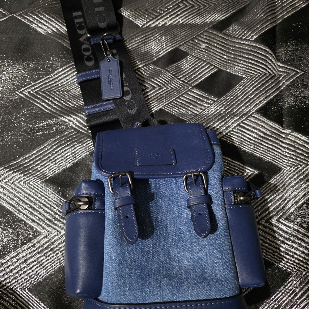 Coach Men’s Blue Denim & Navy Leather Belt Bag